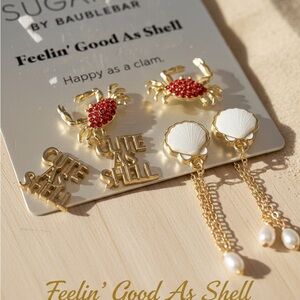Sugarfix By BaubleBar Earrings Feelin’ Good As A Shell Crab Red Gold 3 Pairs